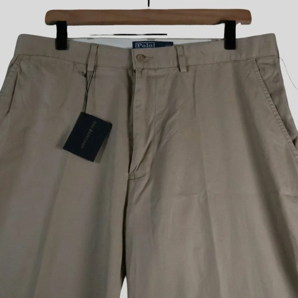 NWT Polo‎ Ralph Lauren Mens 34x30 Khaki Chino Straight Pants Flat Front Vintage
